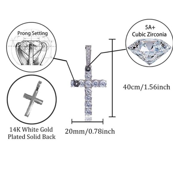 NEW Diamond Cross Rope or Cuban Chain Necklace - Picture 3 of 9